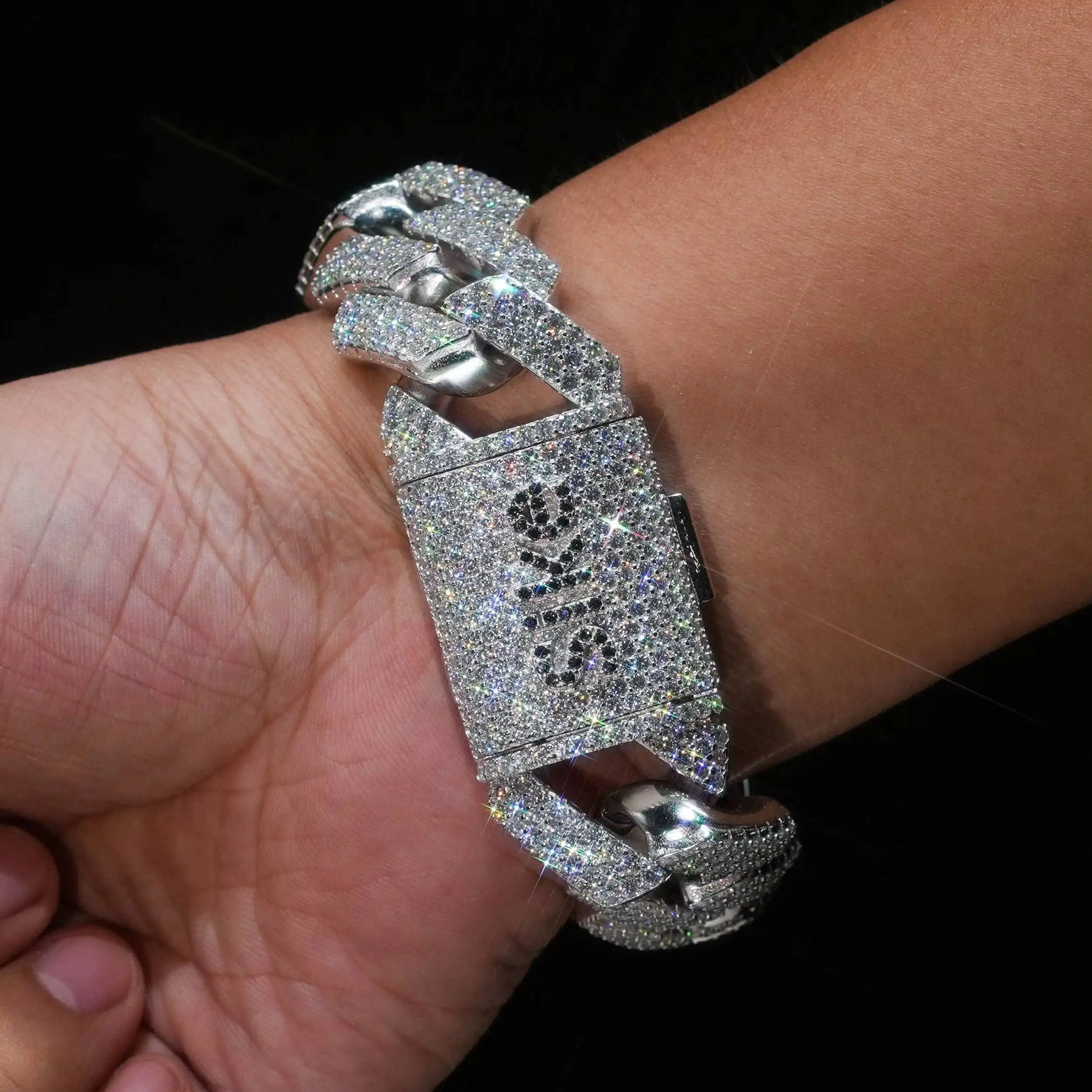 Fashion Chunky 25mm Cuban Chain Moissanite 925 Silver Miami Style Link Bangle Bracelet..