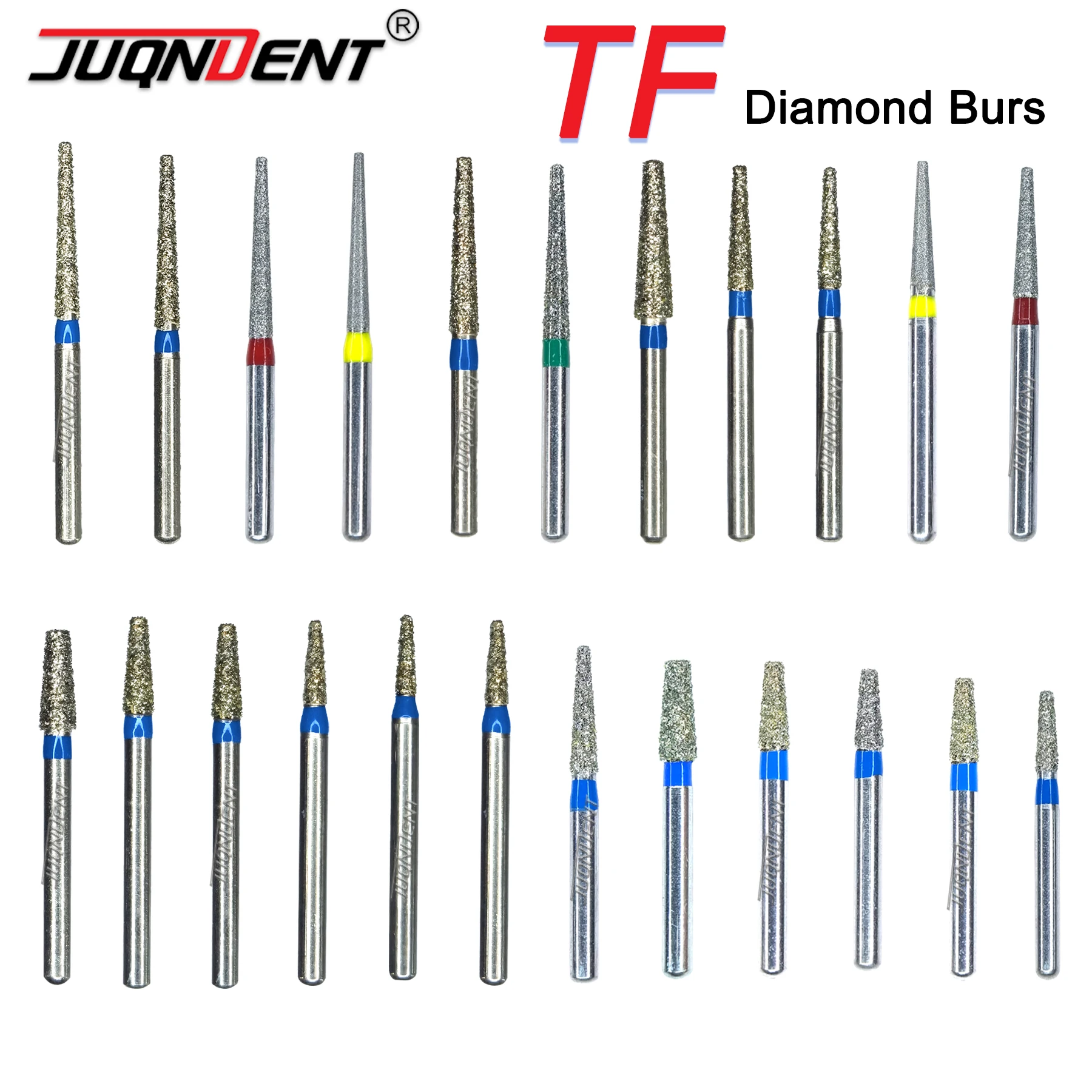 

JUQNDENT Dental Diamond Burs High Speed Dental Drills Teeth Cutting and Polishing Bur Taper Flat End TF Dentistry Materials