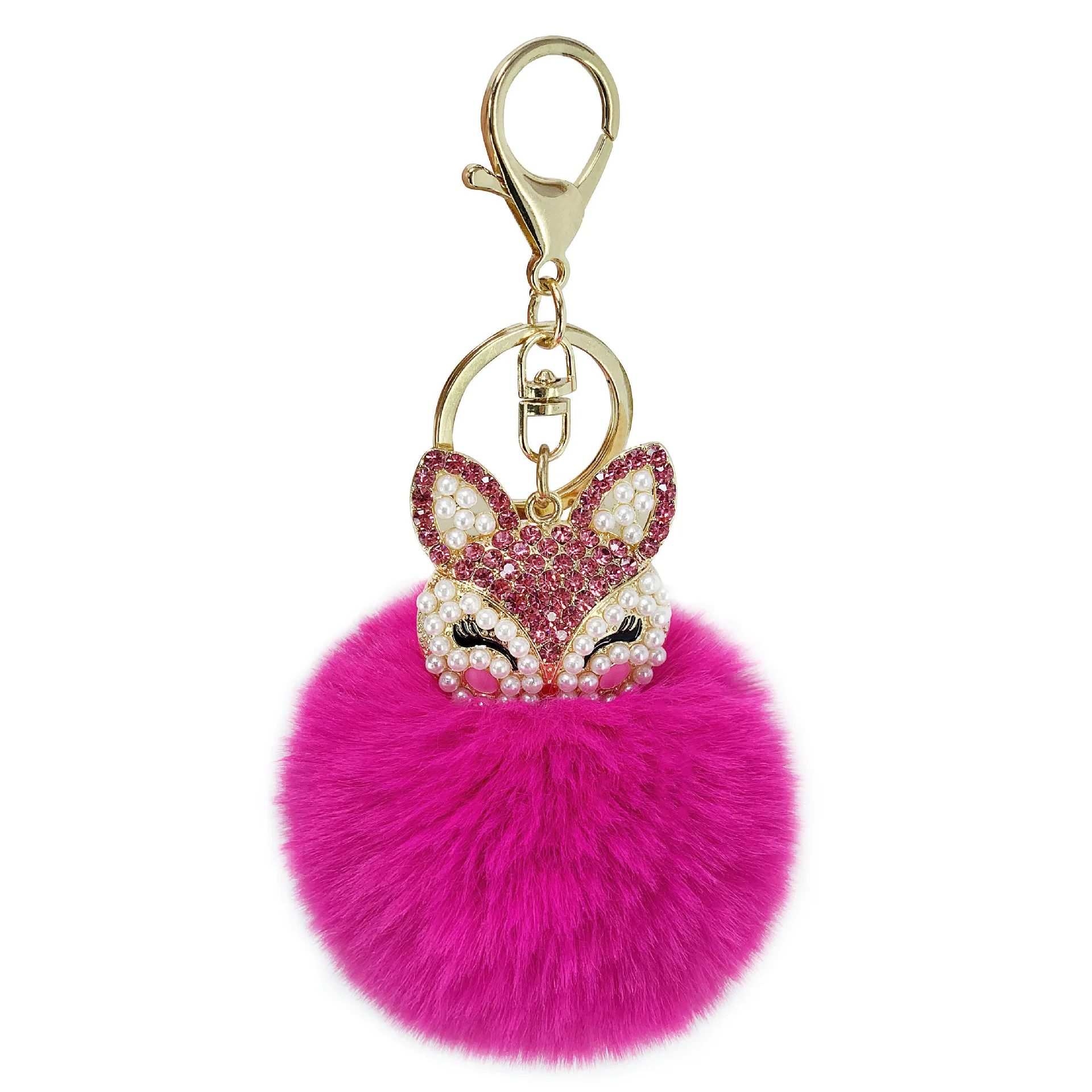 Cute Fluffy Key Ring for Women, Animal Pom Pom Keychain, Bag Accessories