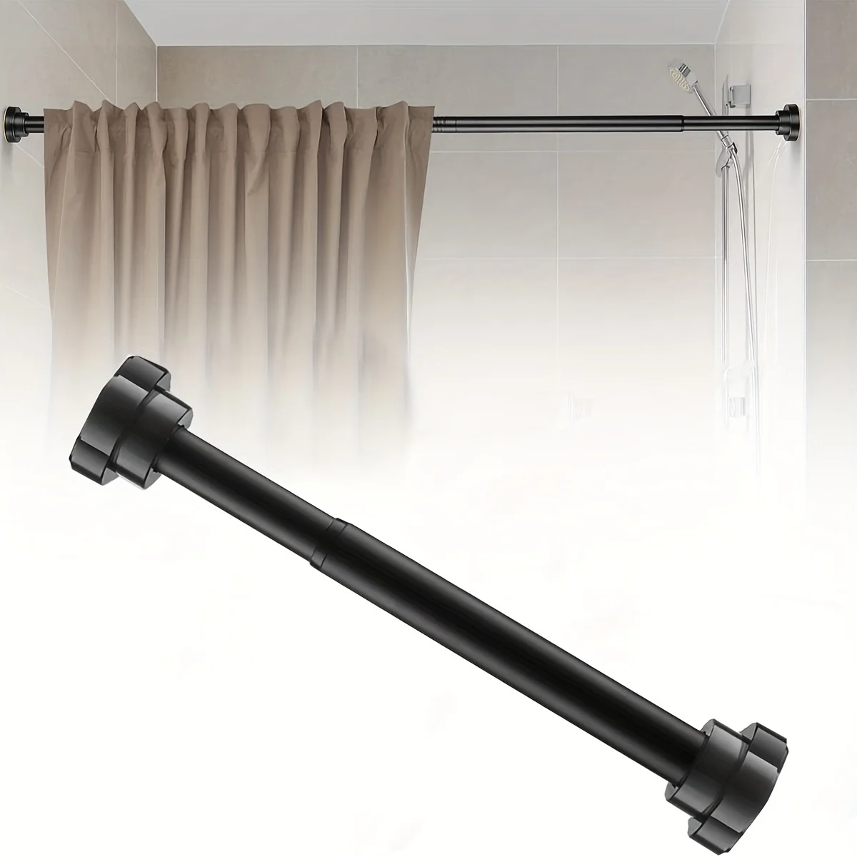 2pcs Spring Tension Curtain Rod,15.75-21.65 Inches Adjustable Expandable Pressure Black Curtain Tension Rods for Home