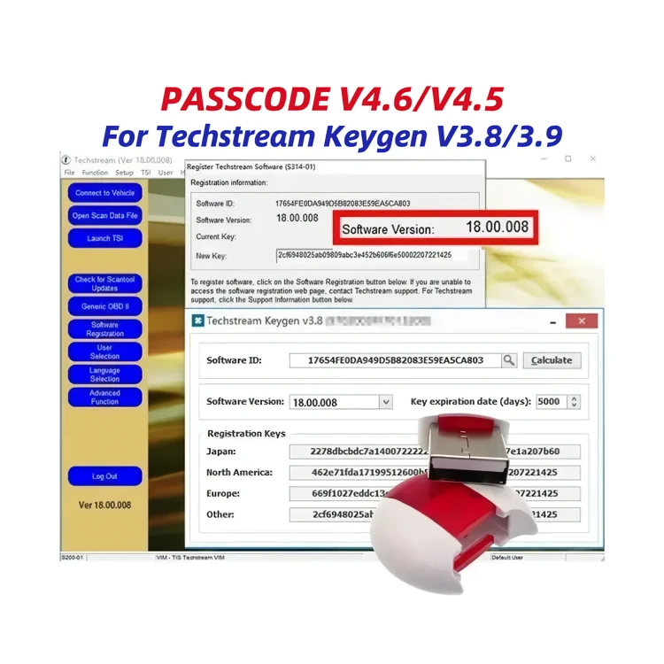 PASSCODE V4.5/V4.6 for Techstream V18.00.008 Software Registration Keygen Calculator Smart Code Reset for Toyota/Scion/Lexus