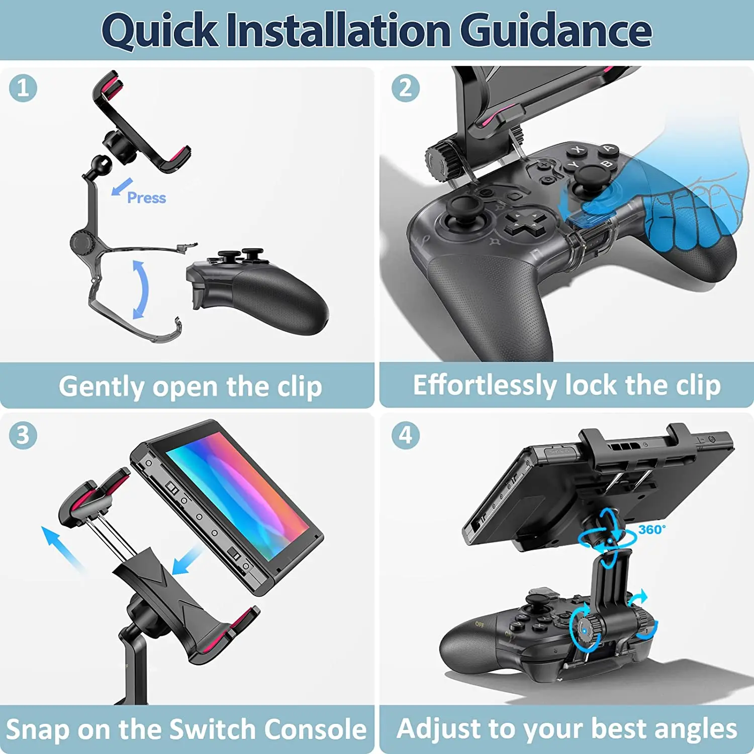 Adjustable Switch Pro Controller Handle Bracket Game Accessories Gamepad Clip Clamp Holder Mount