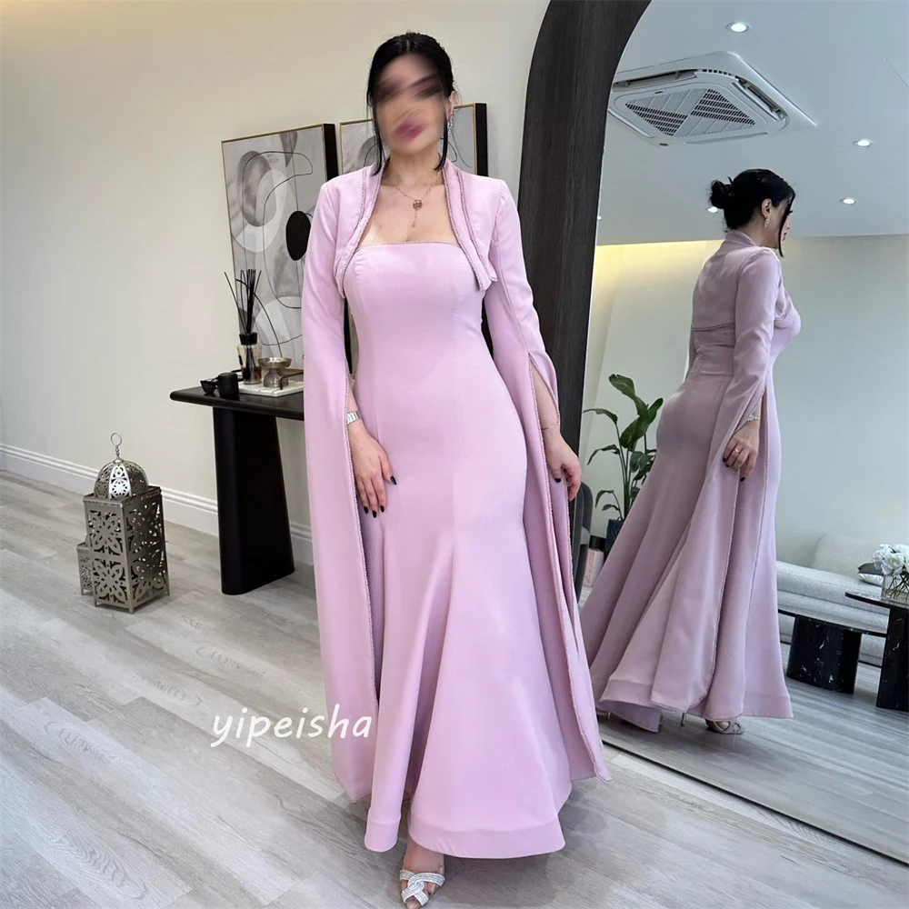 Prom Dress Saudi Arabia Satin Draped Pleat Wedding Party Mermaid Strapless Bespoke Occasion Gown Long Sleeve Dresses