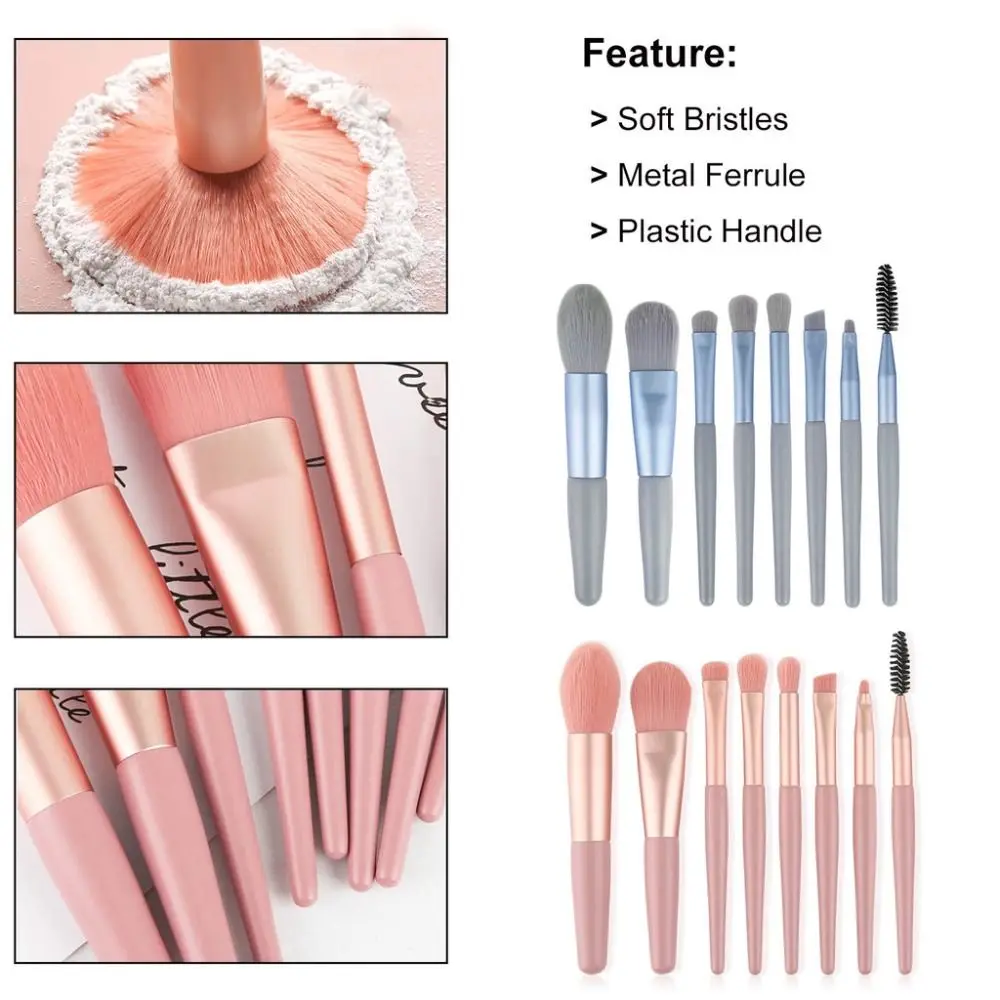 Set of 8 Soft Bristle Make Up Brushes Premium Synthetic With Bag Makeup Tools Eye Facial Beauty Eyeshadow Brush Makeup Beginners