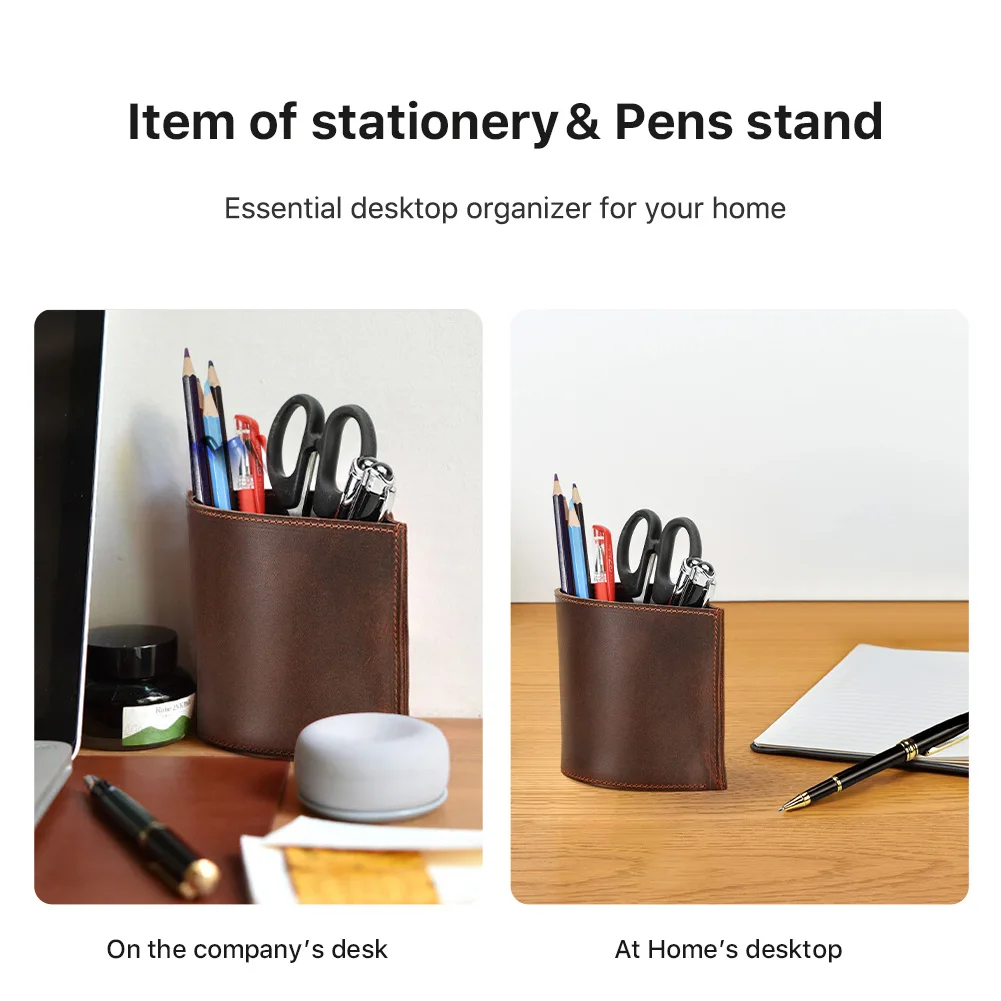 Luxury Vintage Genuine Leather Desk Pencil Holder Stationery Pen Organizer Small Things Storage Box Home Office Supplies