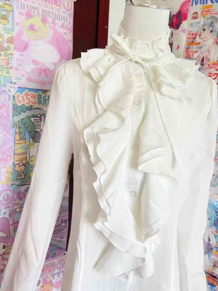 Japonês lolita estilo gótico blusa feminina vintage elegante camisas de moda vintage y2k estética babados topos roupas cosplay