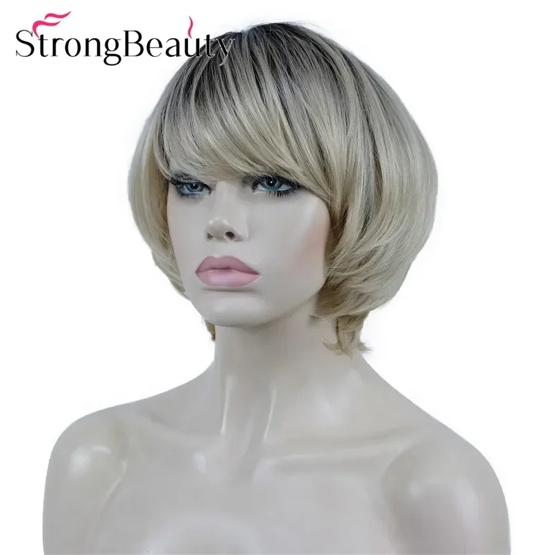 StrongBeauty Short Straight Bob Synthetic Wigs Women Soft Layered Hair Ombre Wig