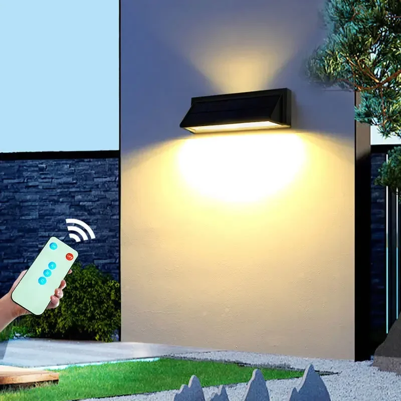 Dupla cabeça ao ar livre à prova dwaterproof água solar luz de parede led abertura da porta para cima e para baixo iluminado parede lavagem pátio iluminação