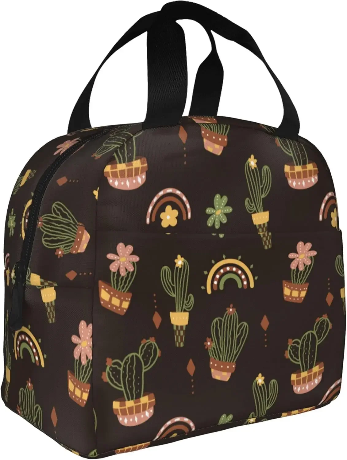 Succulent Cactus Rainbow Lunch Bag, Unisex Reusable Insulated Lunch Tote Box, Thermal Cooler Sack Food Handbags Case