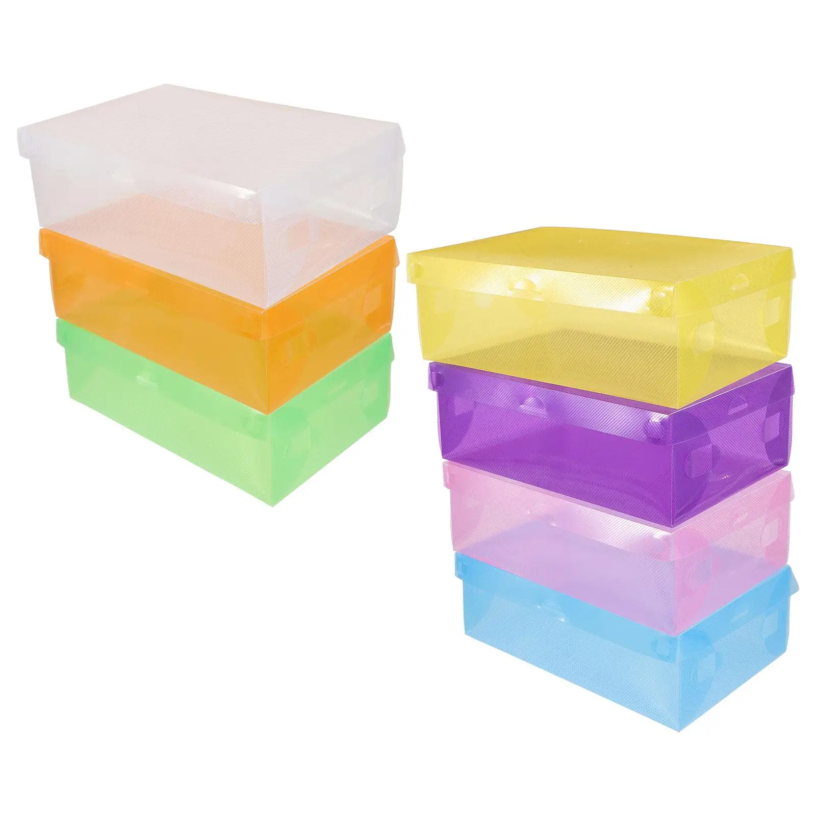 

7 Pcs Shoe Storage Boxes Stackable Clear Colored Organizer Containers Yellow Green Blue Purple Pink Transparent Orange