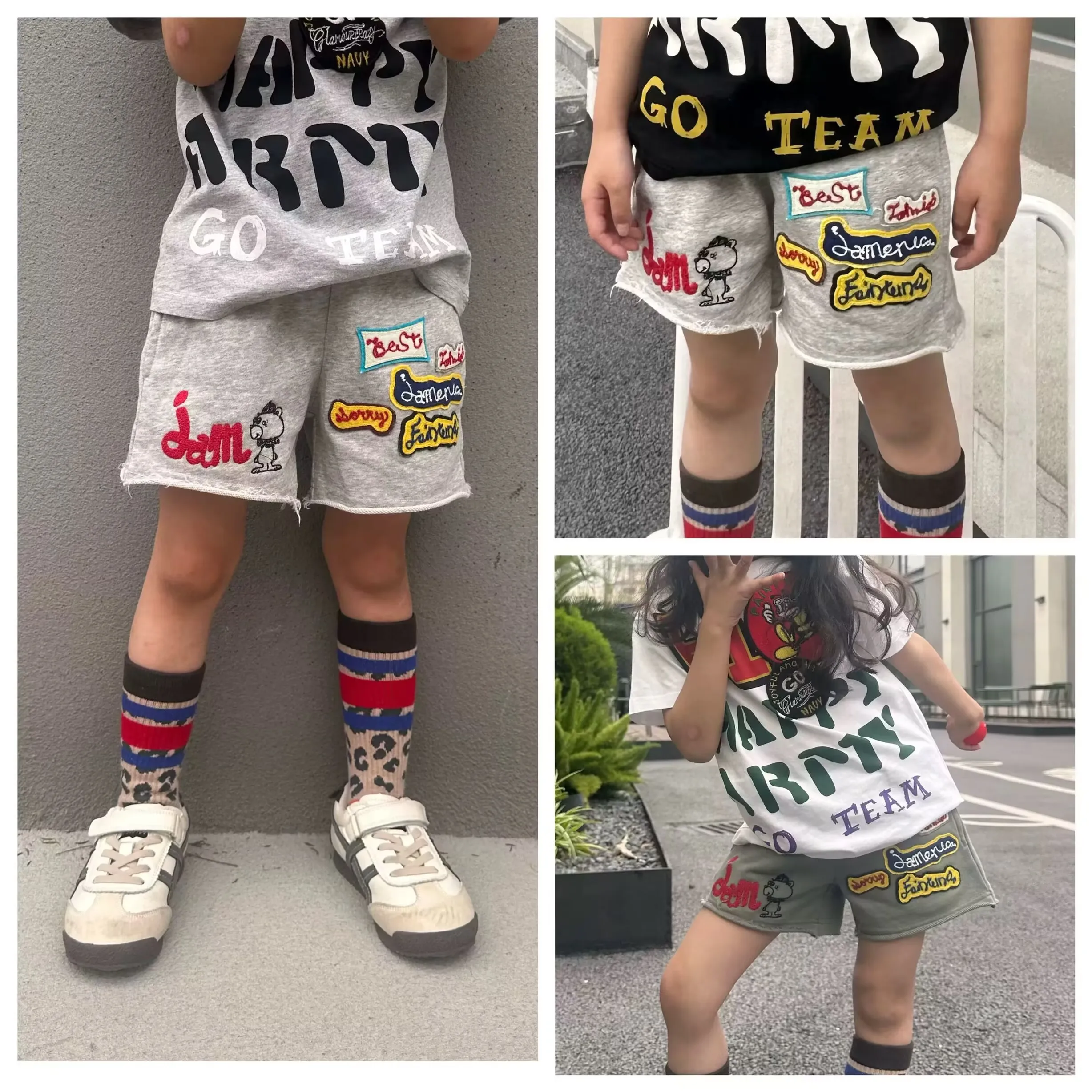 

New Summer Kids Shorts Girls Boys Board Shorts Coloful Printed 100%Cotton Vintage Fashion Hiphop Hysteric Mini Vocation Outfit