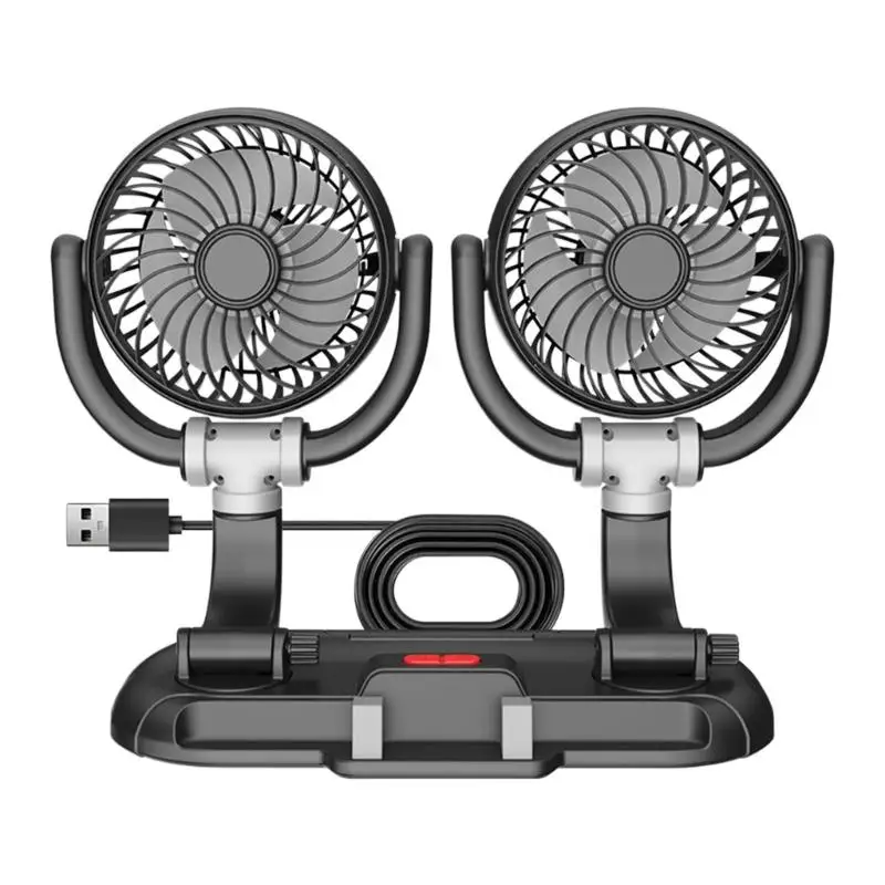 

02DE Low Noise 5W 3 Speed Adjustable Car Fan with Double Airflows Design PP Material for Driver and Passenger Comfort in Vehicle