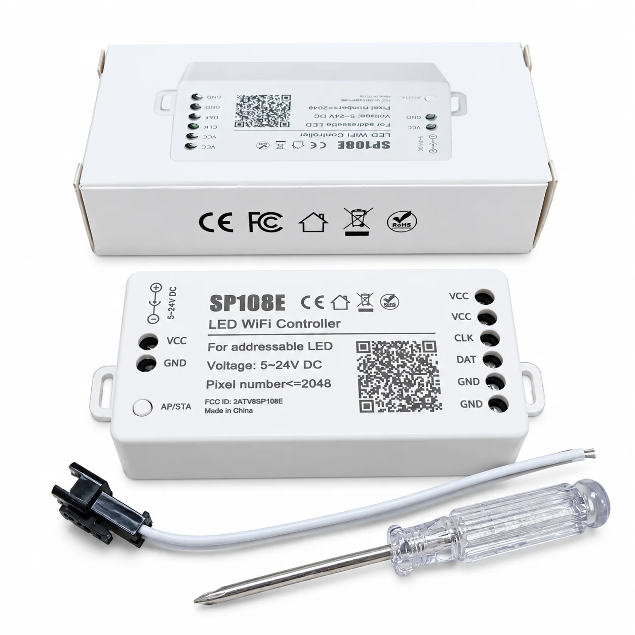 SP108E Wifi SPI Pixel LED Controller DC5-24V for WS2812B WS2811 WS2815 Addressable Pixel LED Strip Lights Max 2048 Pixels