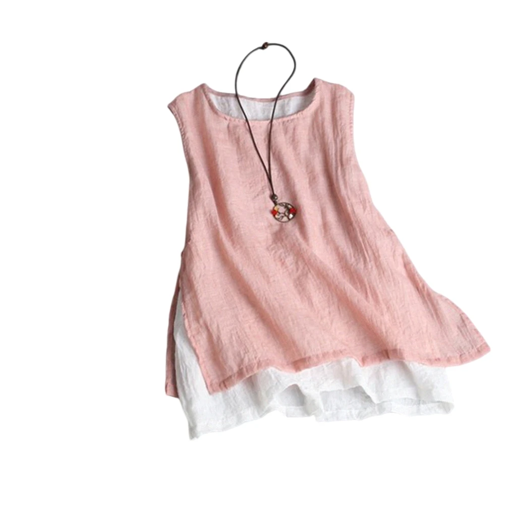 Women's Lightweight Linen Cotton Tank Top Double Layer Loose Fit Button Front Vest for Hot Weather Outdoor Activities