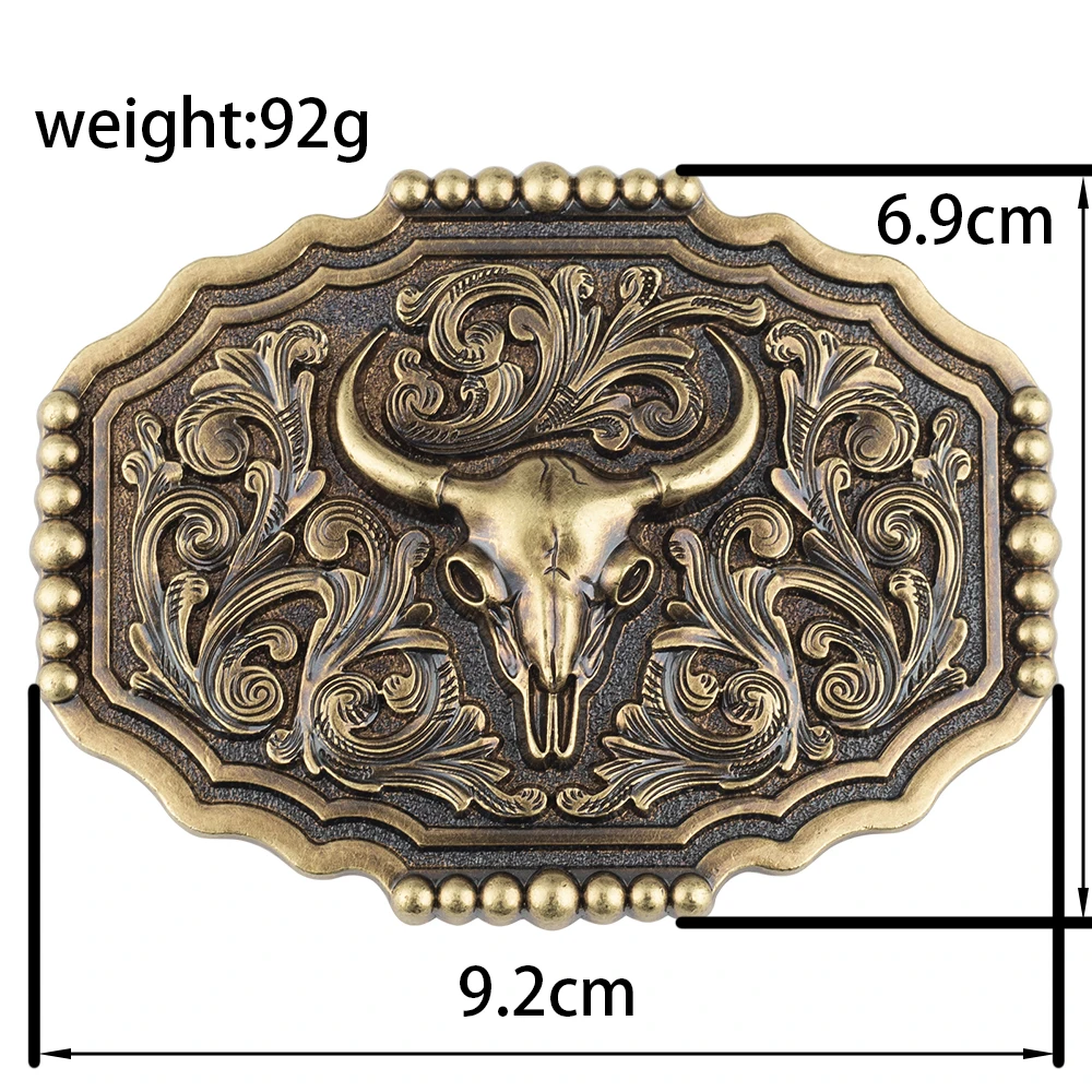 Cow Head Buckle Bronze Embossed Leather Belt