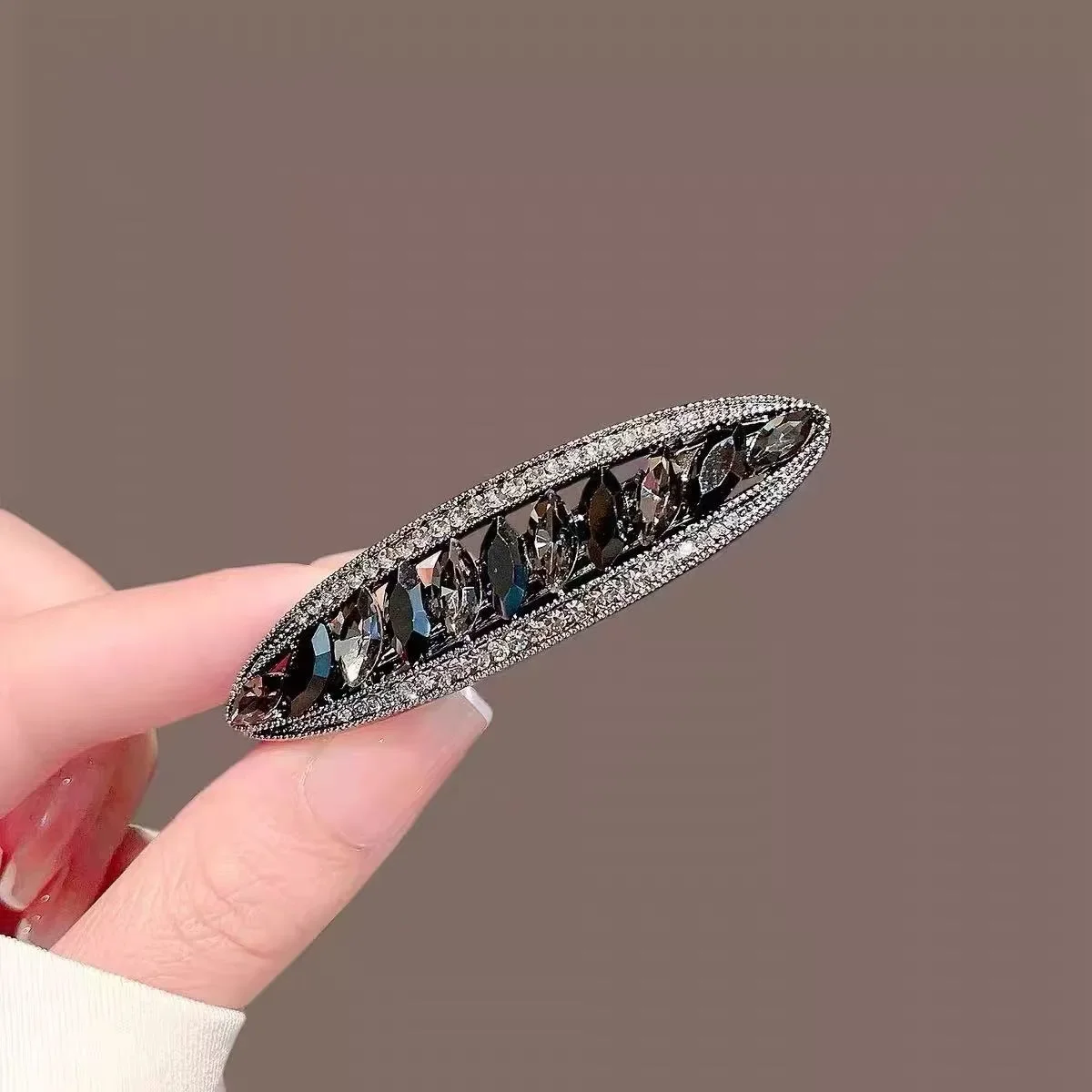 High-end Rhinestone Geometric One-word Hair Clip Spring Clip