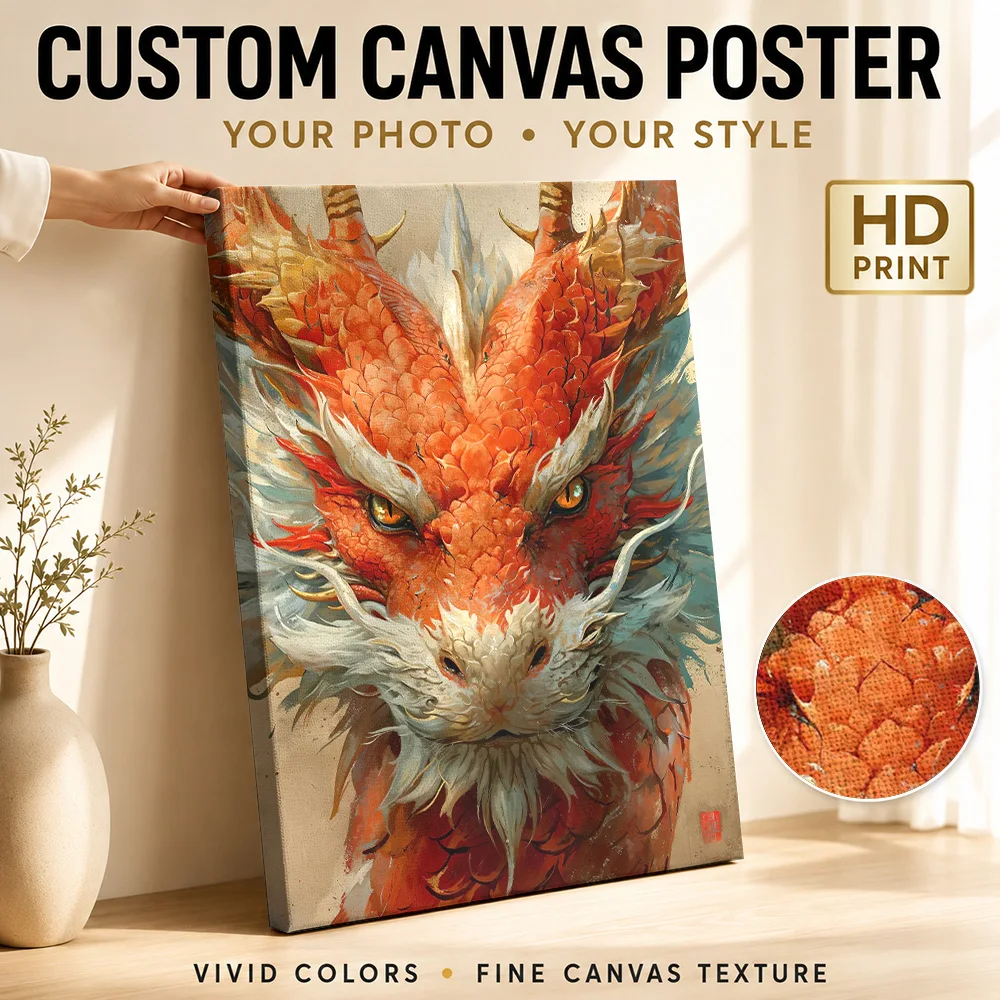 Chinese Lunar Dragon Canvas Print Poster Custom Japanese Inspired Wall Paintings Decoration for Office Ready to Hang Home Gift