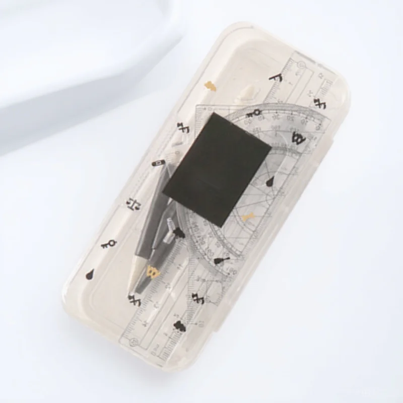 Metal Compass Set Drafting Tools Circle Rulers Maker Drawing Compasses Stationary Plastic & Protractor Student for Geometry