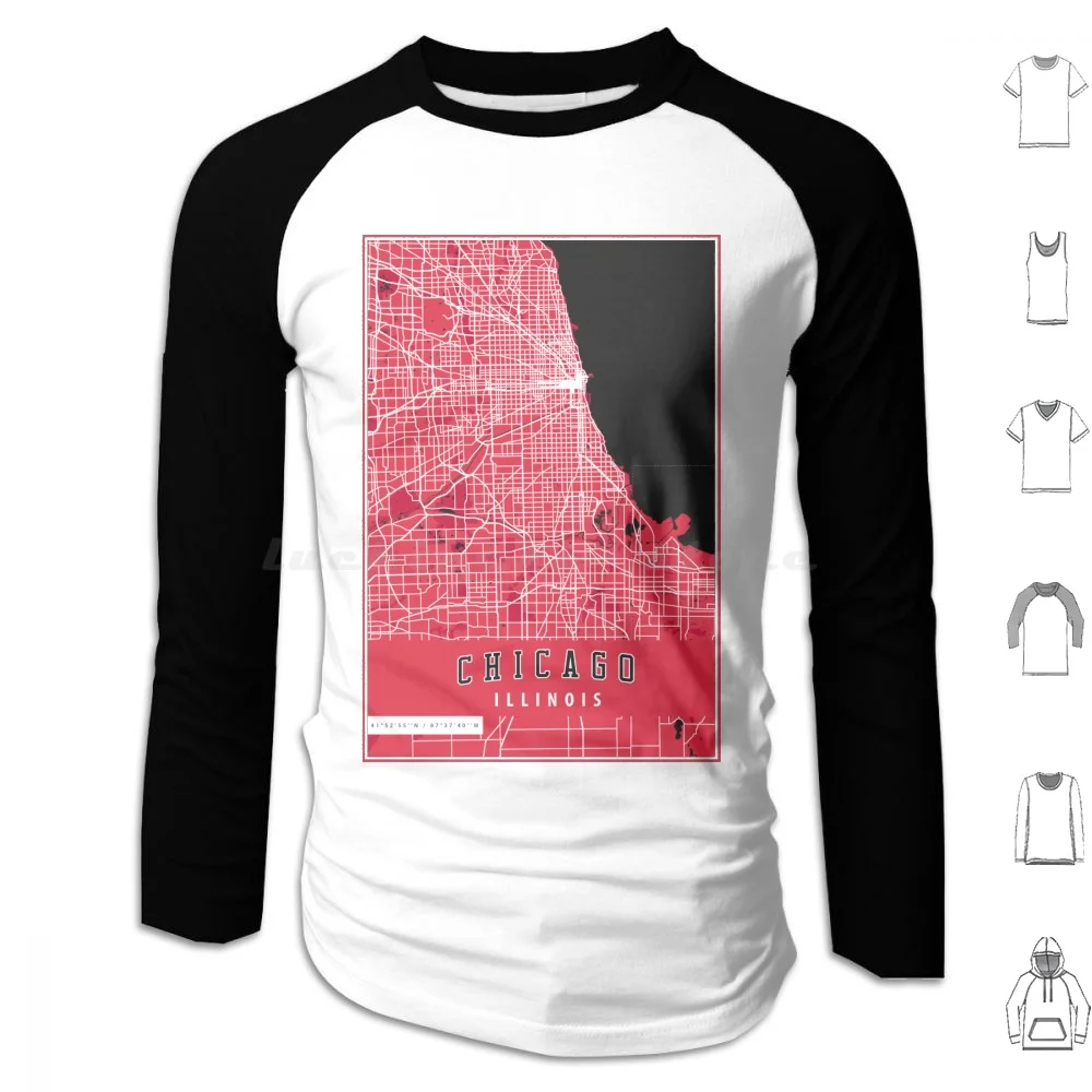 Chicago-City Street Map Hoodie cotton Long Sleeve Chicago Illinois Basketball Map City Windy City Home Town Straight