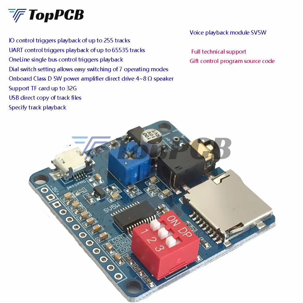 Voice Sound Playback MP3 Player Module UART I/O Trigger Class D Amplifier Board 5W 8M Storage DY-SV8F SD/TF Card for Arduino