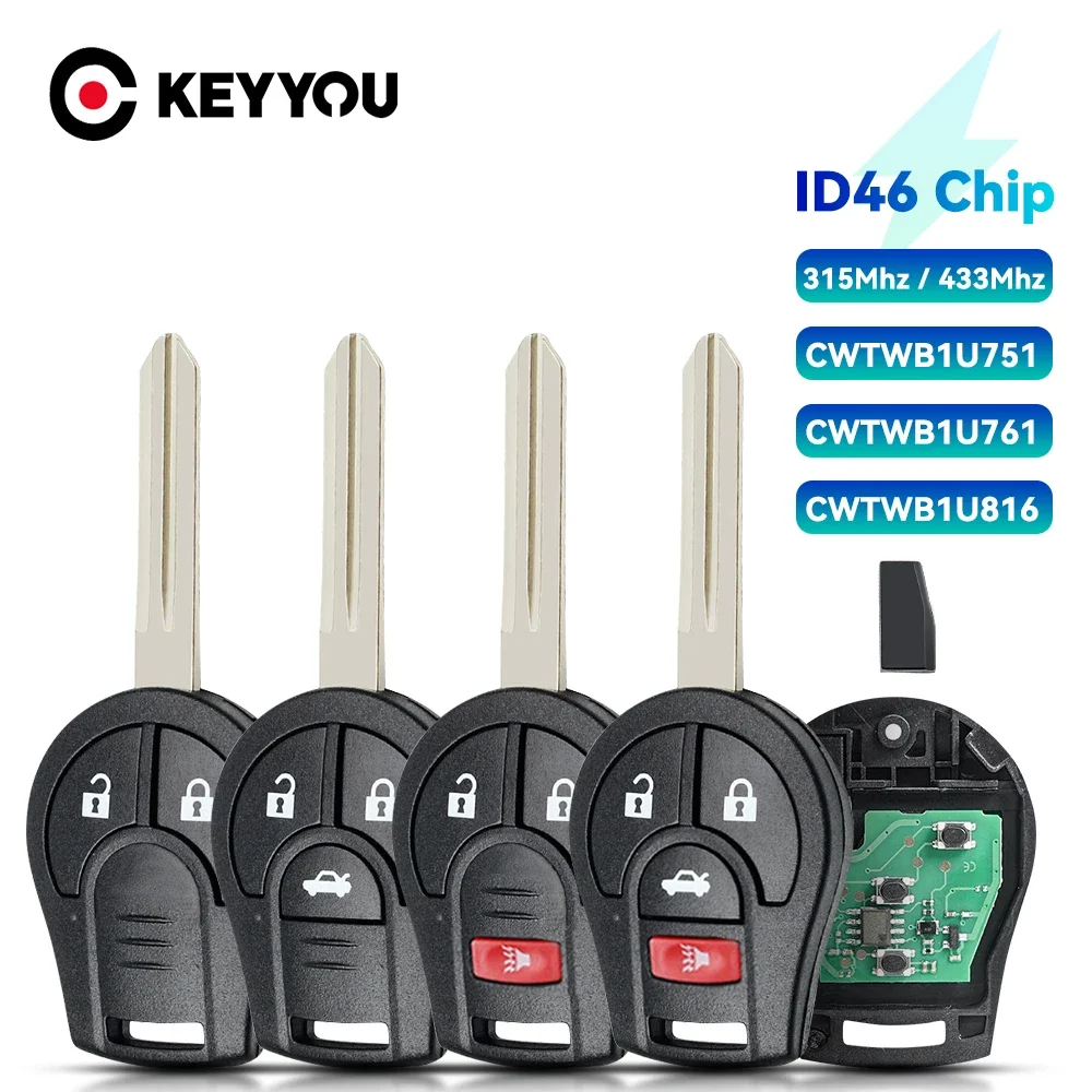 KEYYOU With Battery 315/433MHZ Remote Car Key For Nissan Keyless Entry 46 Chip CWTWB1U751 TWB1U761 H0561-C993A