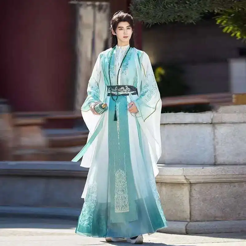Classic Fairy Hanfu Dress Men's Traditional Embroidery Cross Collar Costume Vintage Mall Carnival Stage Dance Photos Outfits COS