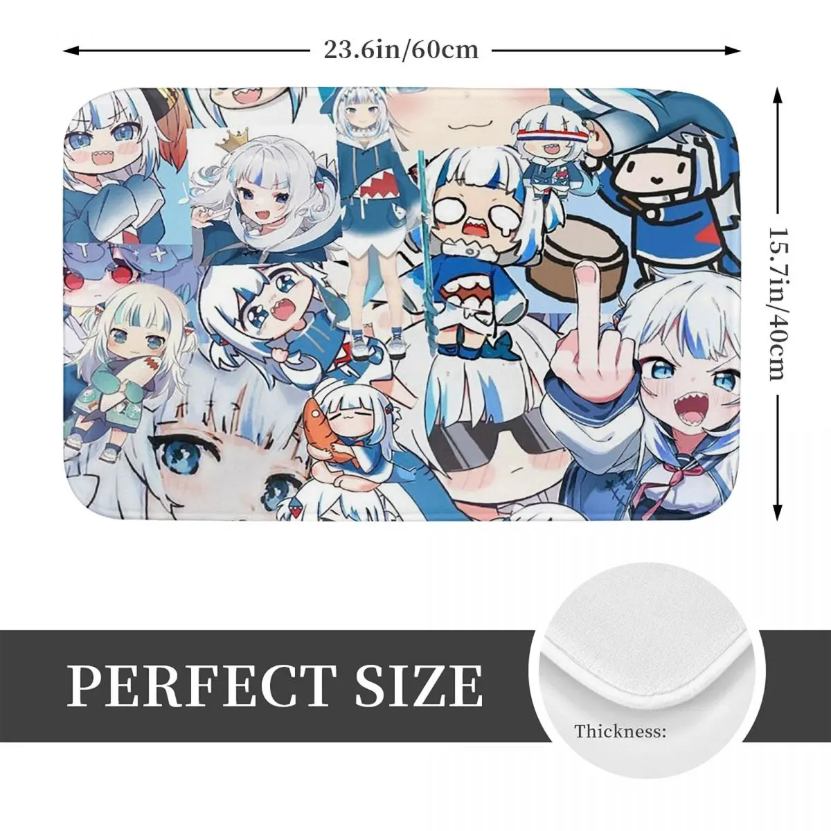 Gawr Gura Hololive EN Virtual Anchor Non-slip Doormat Floor Mat Antiwear Carpet Rug for Kitchen Entrance Bedroom Footpad Mats
