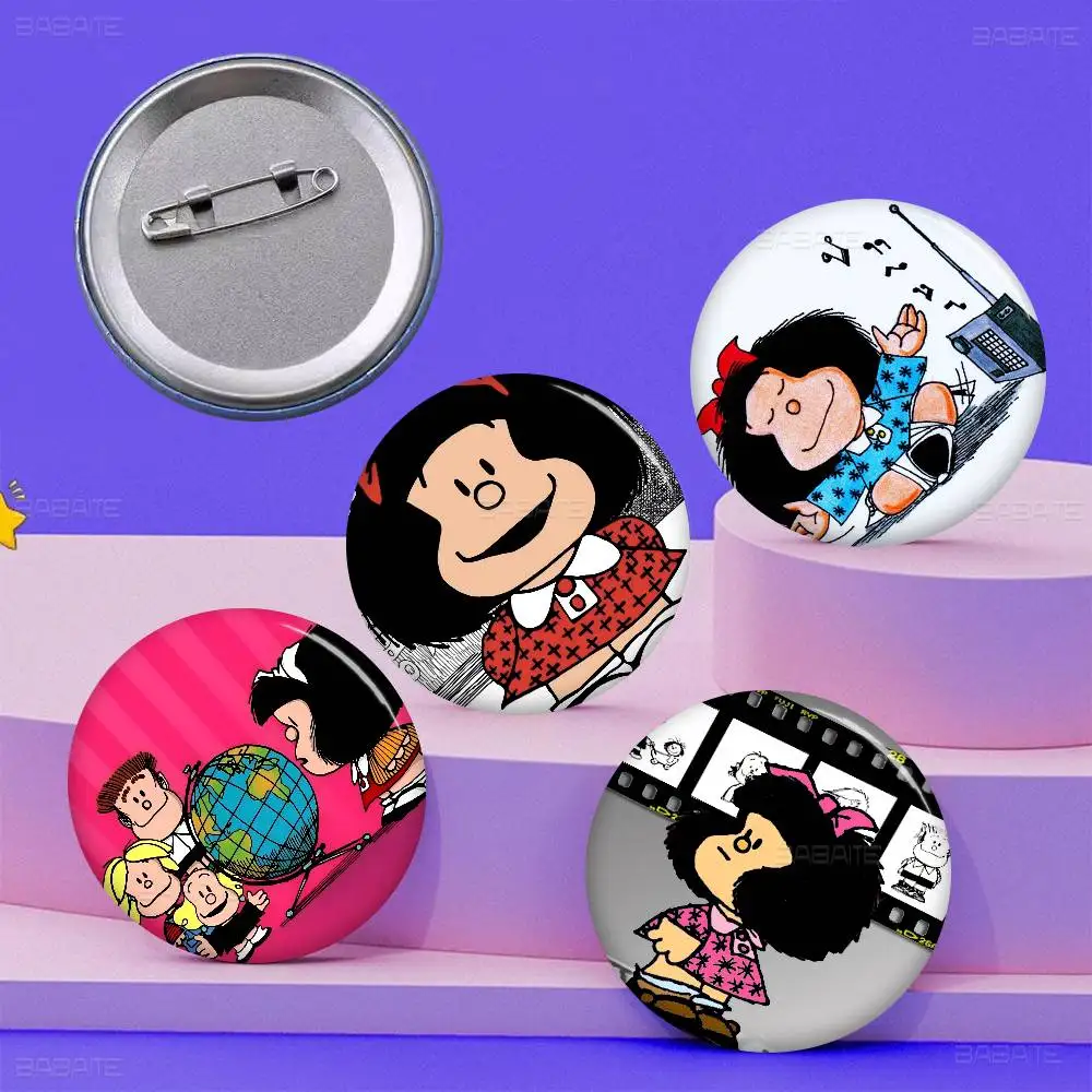 Cartoon M-Mafalda Round Button Pins Slogan Creative Brooches Backpack Clothes Decoration Fashion Cartoon Jewelry Gifts