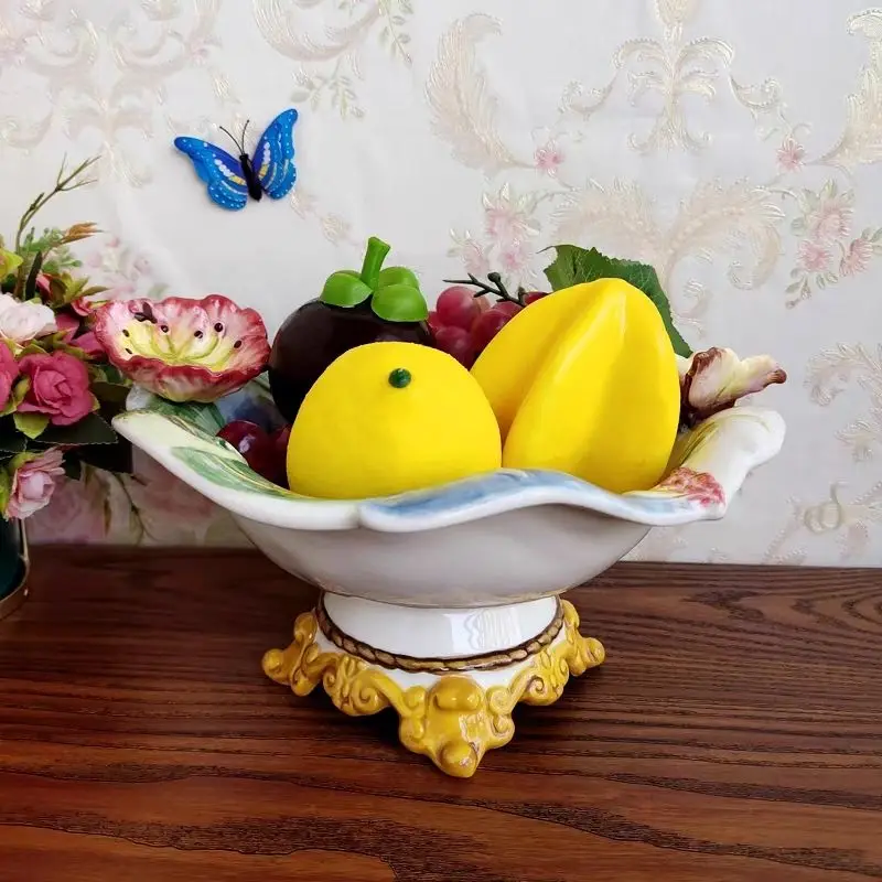Pure hand-painted underglaze color, ceramic highfoot fruit bowl, European tulip, fruit plate wedding gift