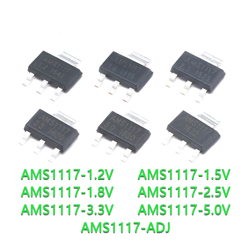 50 piezas serie AMS1117, AMS1117-3.3V, AMS1117-ADJ, AMS1117-1.8V, AMS1117-1.2V, AMS1117-5.0V, AMS1117-2.5V