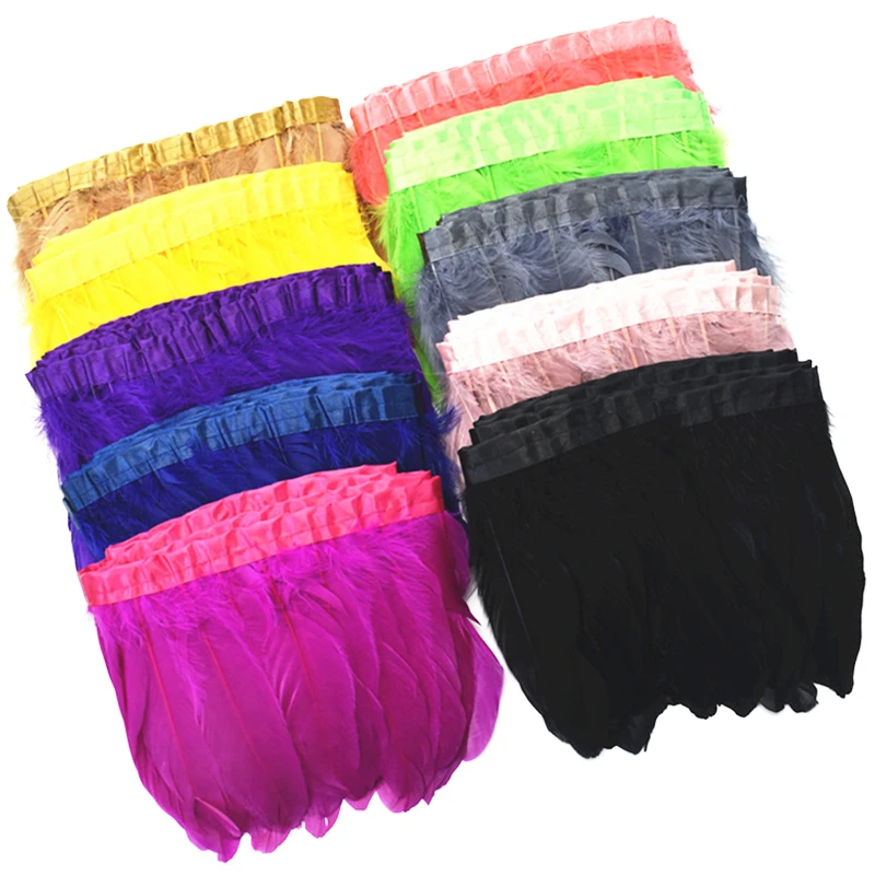 2Meters Colorful Goose Feathers on Tape Trim Fringe for Clothes White Black Geese Ribbon Sewing Carnival Accessoires Mariage DIY