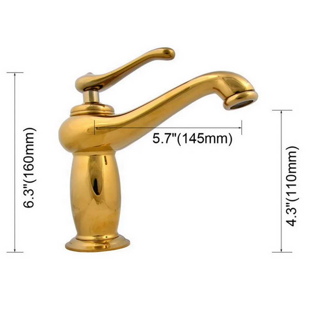 Luxury Gold Color Brass Single Handle Bathroom Sink Basin Faucet Mixer Tap One Hole agf043