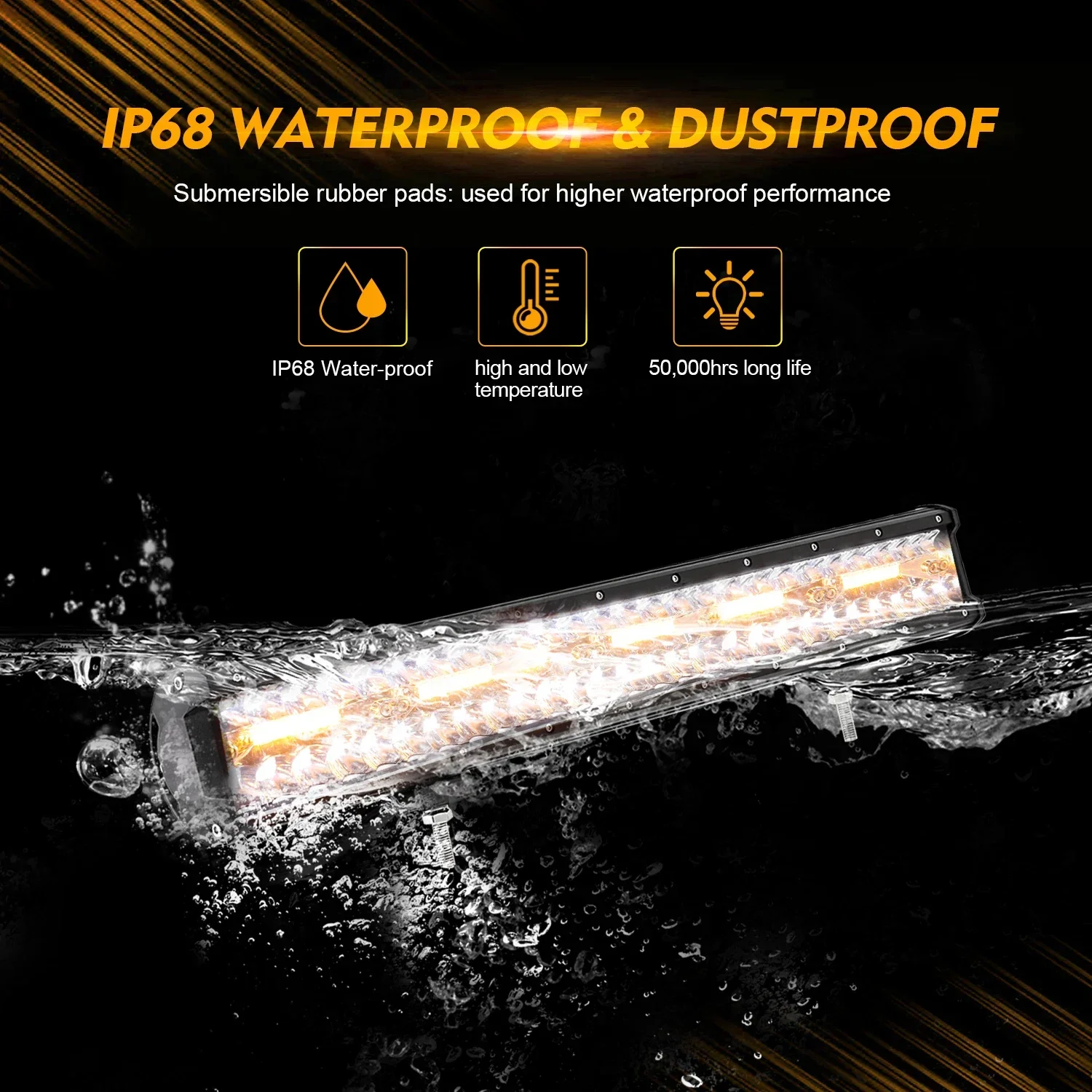 AUXBEAM 12inch / 20inch LED Work Light Bar 6 Modes Amber White LED Light Pods Memory Function Off Road Truck Fog Driving Light