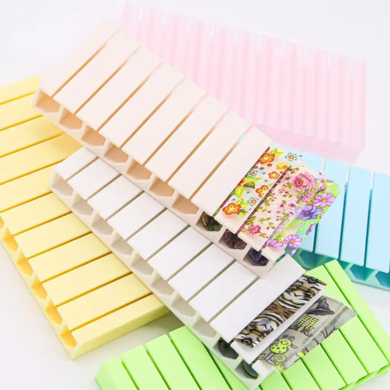 * New 1 Set 10 Grids Macaron Colored Transfer Paper Organizer Nail Foil Storage Box Foil Roll Holder Dustproof Manicure Supplies