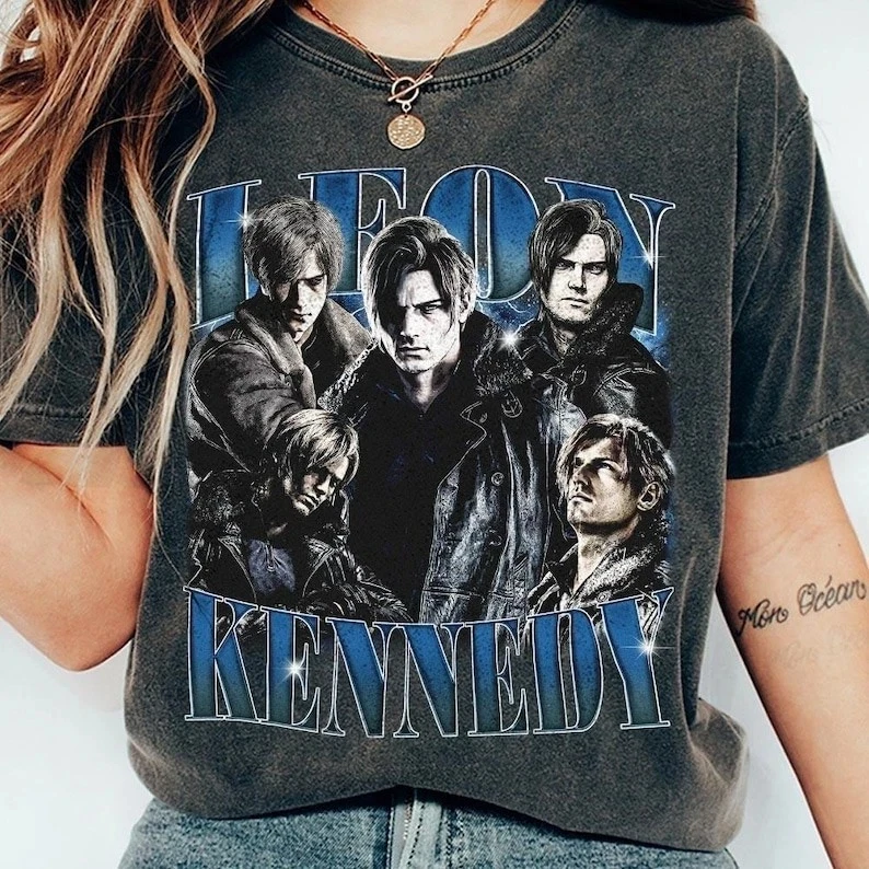 Leon Kennedy Resident Vintage Charcoal T-Shirt Tee Short Sleeve T-shirts for Summer Unisex All-Season