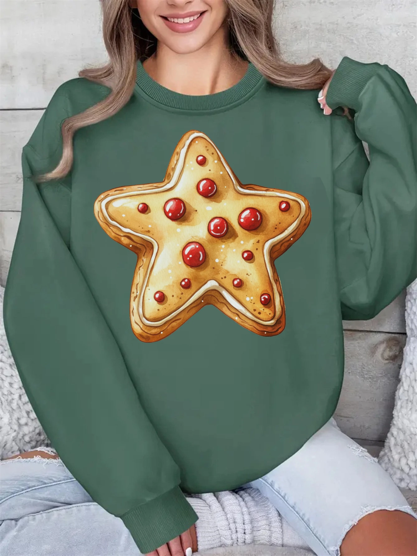 Świąteczne cukierki laska cukrowa słodycze przytulne damskie męskie swetry z okrągłym dekoltem czerwono-zielone luźny krój ciepła bawełna na zimę świąteczne przygody