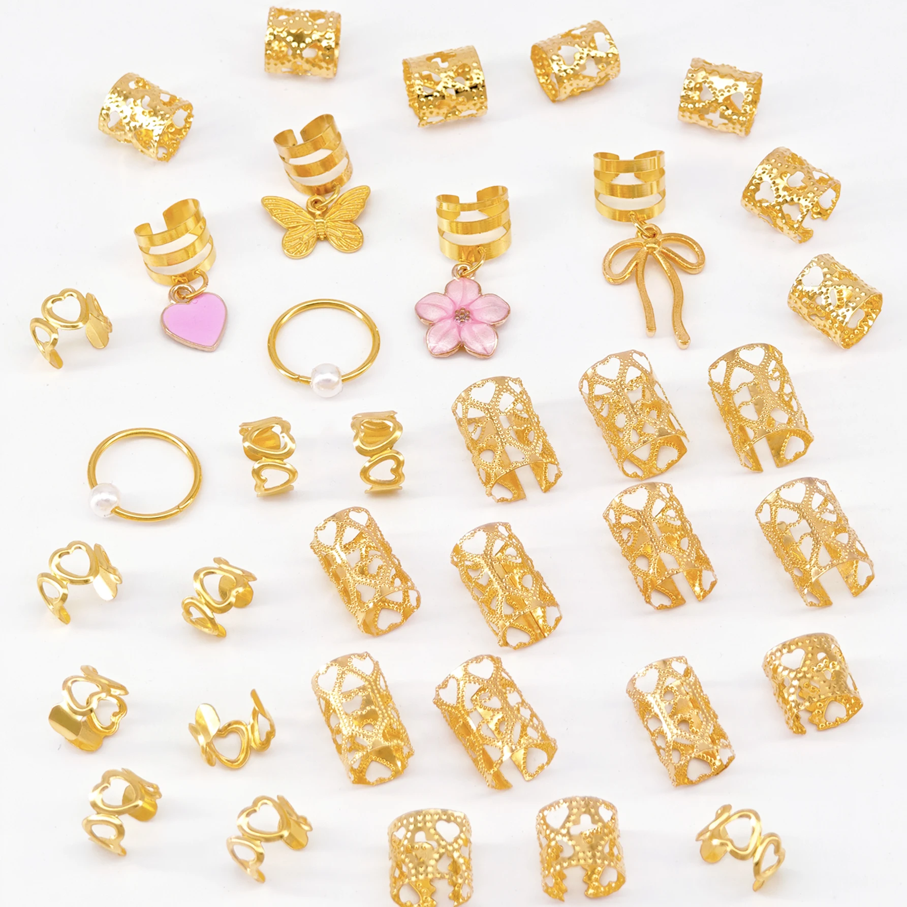 36pcs pink fashion Dreadlock Hair Accessories Butterfly rose Hair Braids Rings Perfect  Loc Hair Jewelry for Braids