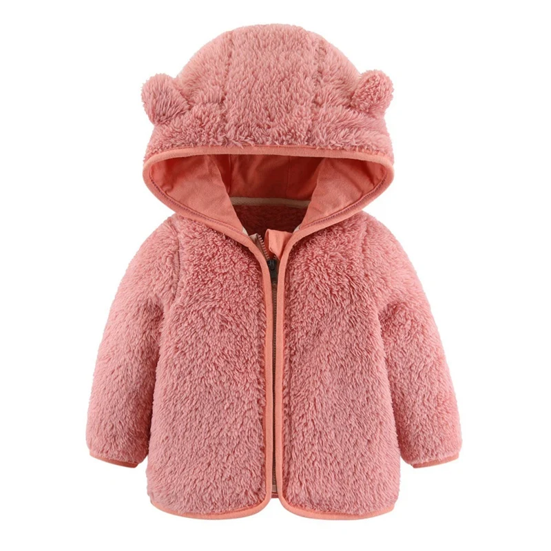 Baywell Cute Bear Baby Girls Boys Jacket Plush Sweater Autumn Winter Keep Warm Outerwear Zipper Hooded Coat 0-2 Years Clothes