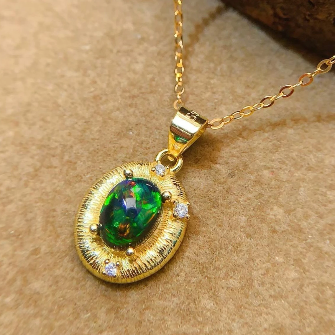

925 Silver Natural Opal Pendant with Certificate 6x8mm Dyed Genuine Opal Jewelry Gold Plated Silver Gemstone Necklace Pendant