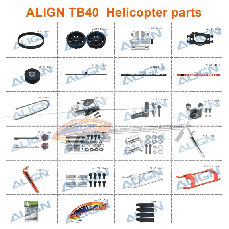 Align TB40 Landing Skid Canopy Tail Blade Хвостовой приводной ремень Вертикальный стабилизатор из углеродного волокна TB40 Запасные части RC Вертолет