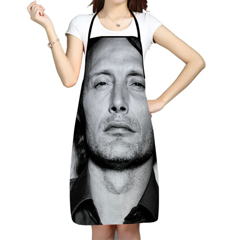 Mads Mikkelsen Pattern Oxford Fabric Apron For Men Women Bibs Home Cooking Baking Cleaning Aprons Kitchen Accessory