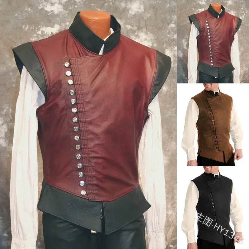 Men Medieval Vest Renaissance Victoria Edwardian Steampunk Vest Waistcoat Vintage Gothic Tailcoat Jacket Halloween Costume