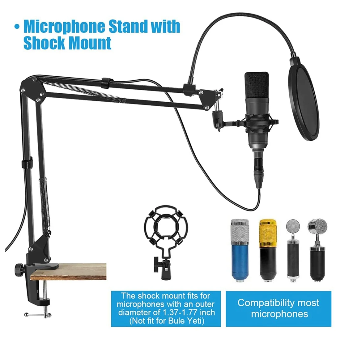

AED2-Microphone Stand,Adjustable Desk Suspension Scissor Arm Mic Boom Arm For Blue Yeti,Snowball&Other Mics,Recording,Games