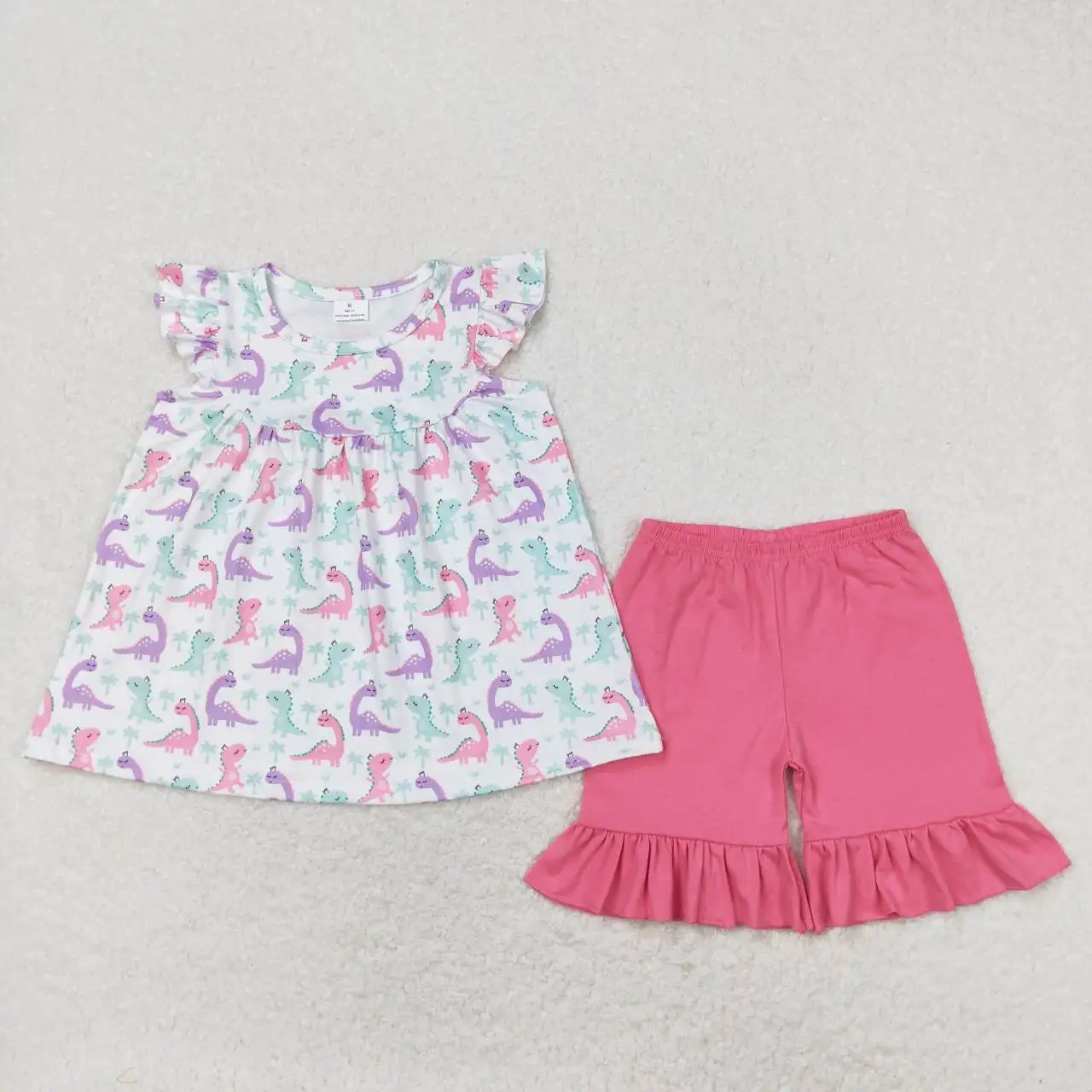 

Pink Dinosaur Outfits for toddler girls Clothes Baby Short Sleeves Top Kids Clothing Wholesale boutique summer sets high qualit