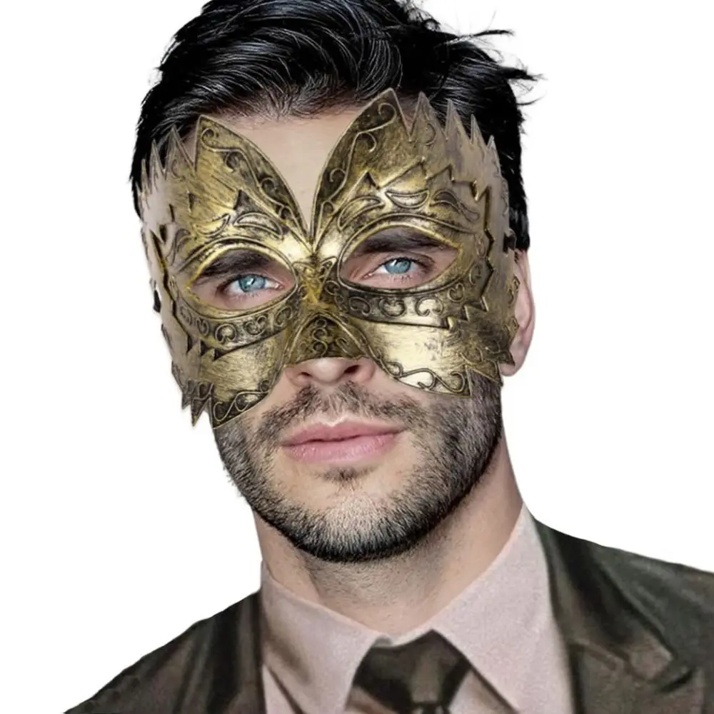Gold Roman Soldier Vintage Masquerade Mask for Men Venetian Mardi Gras Phantom Opera Eyemask Rave Accessory Halloween Mask