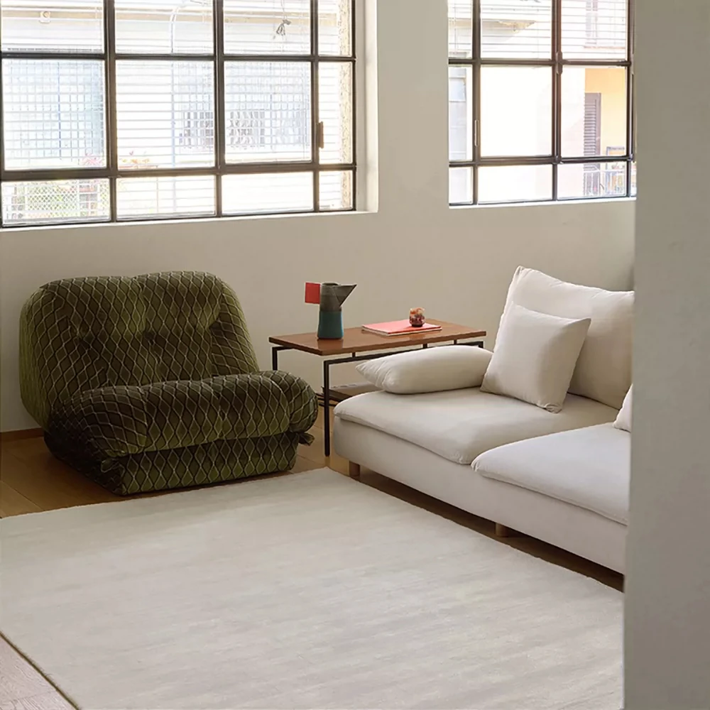 Imported handmade tencel carpet white cream high-end light luxury living room French plain color