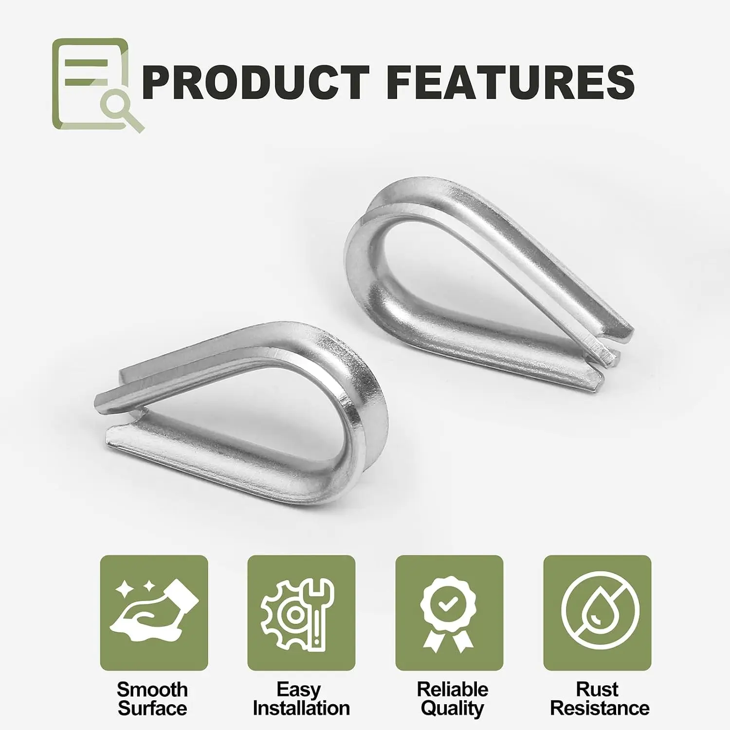 M2 Wire Rope Thimble, 304 Stainless Steel Thimble for 1/16-3/32 Inch Diameter Wire Rope, 12 Pieces