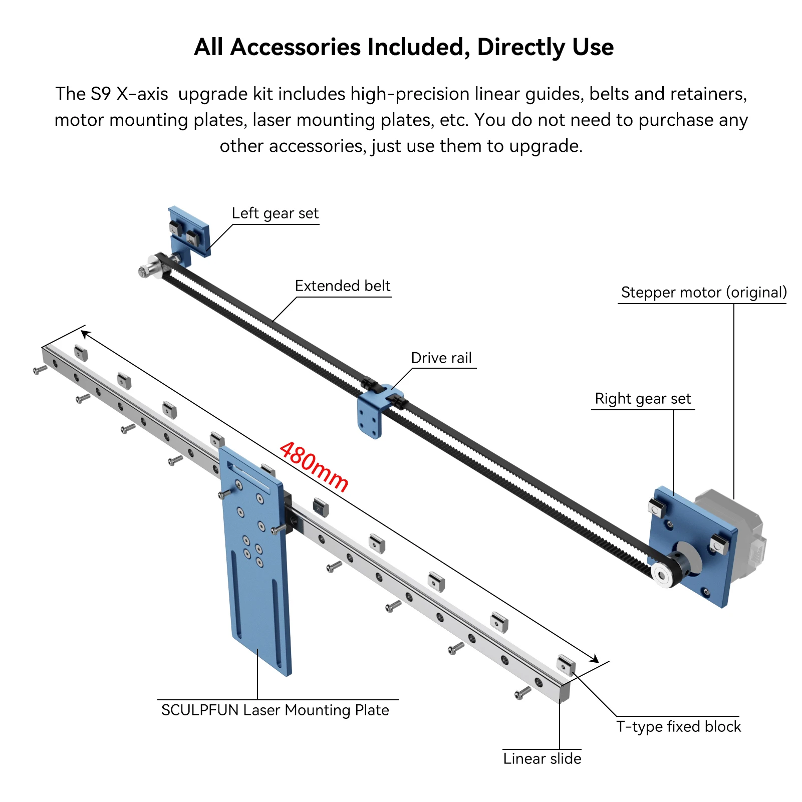 SCULPFUN S6/S6PRO/S9 X-axis Linear Guide Upgrade Kit High Precision Industrial Grade Direct Installation Without Drilling