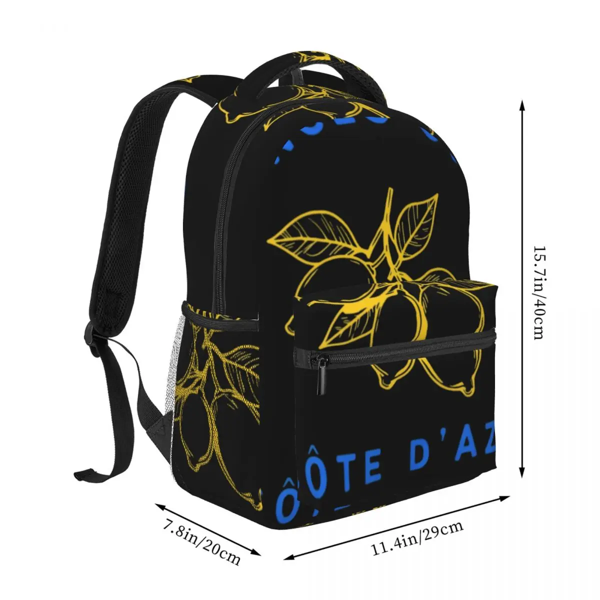 Monogram Style Student Backpack Center Lemon Cote Dazur French Riviera Badge Blue Yellow White Cool Bookbag for Girls Boys Fresh