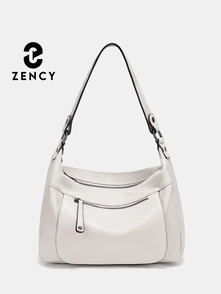 

Zency Зимняя женская сумка большой вместимости из 100% натуральной кожи, мягкая бродяга через плечо, повседневная дизайнерская сумка подмышками, 2025